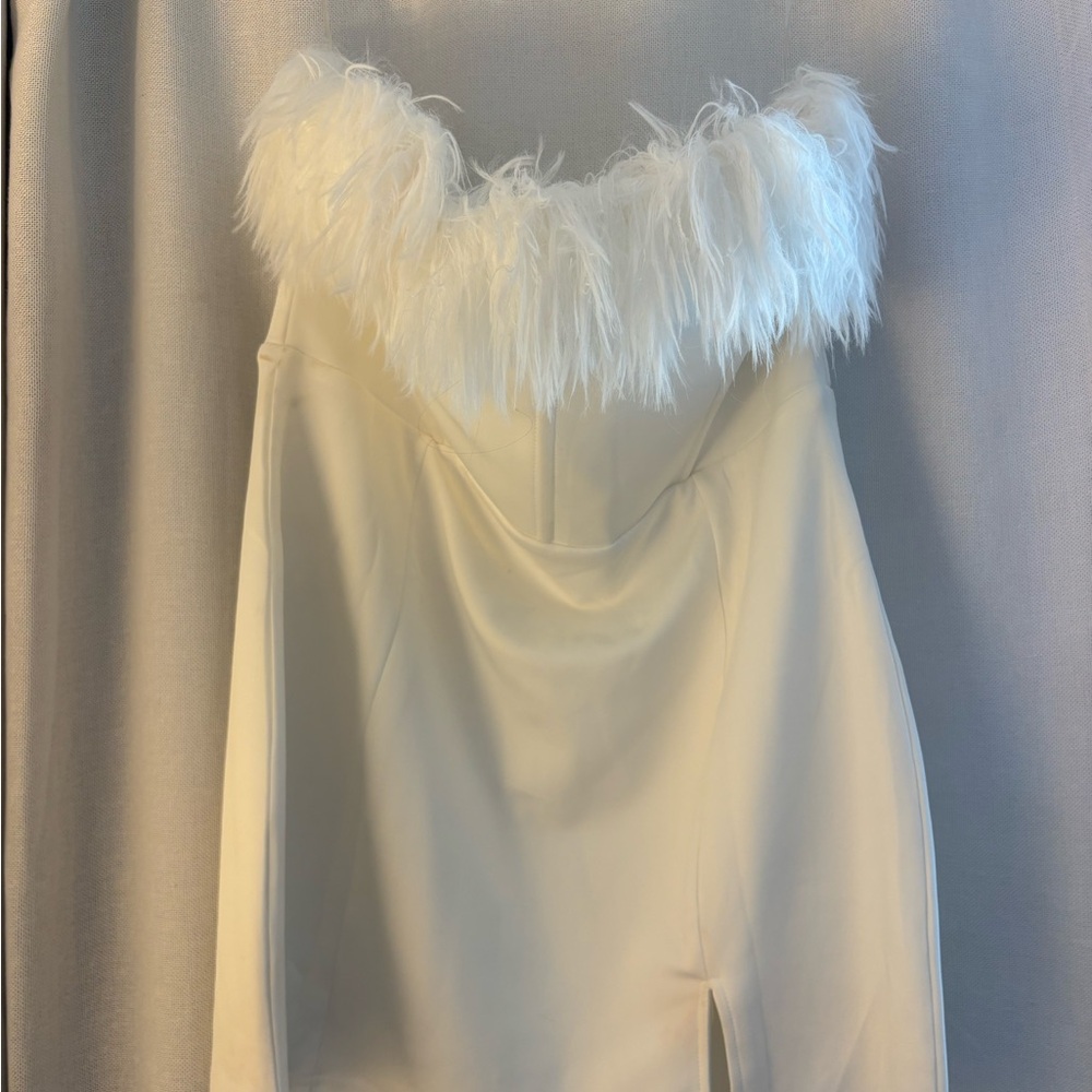 Showpo Cream Feather-Trimmed Chemise